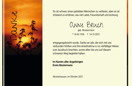 Trauer Danksagungskarten Untergehende Sonne